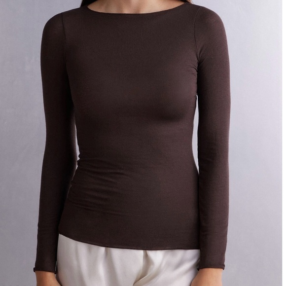 Intimissimi Boat Neck Modal Cashmere Ultralight Top - Brown Size M - Picture 1 of 3